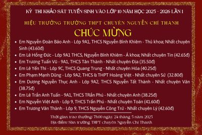 Danh sách thí sinh dự thi khảo sát vào lớp 10 lần 2